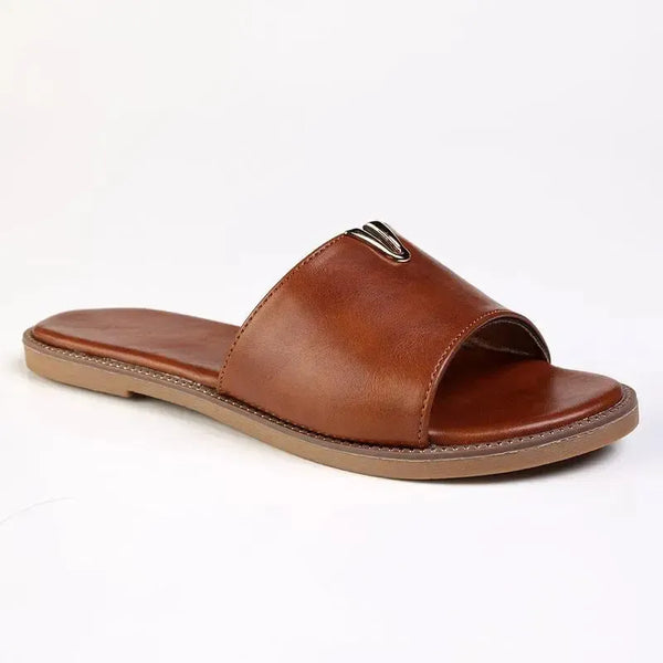 Alessio One Band Flat Push In Sandal - Tan