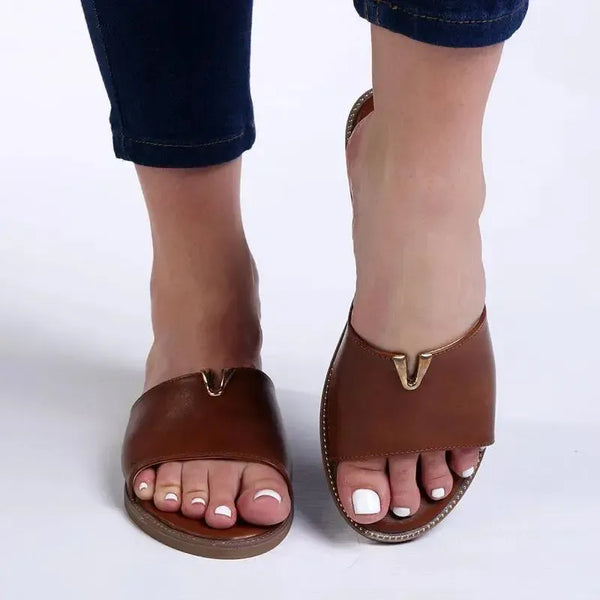 Alessio One Band Flat Push In Sandal - Tan