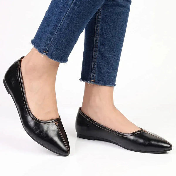 Alessio Pointy Toe Ballerina Flats - Black