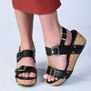 Alessio Two Strap Cork Wedge - Black