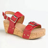 Alessio Two Strap Cork Wedge - Red