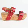 Alessio Two Strap Cork Wedge - Red