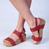 Alessio Two Strap Cork Wedge - Red