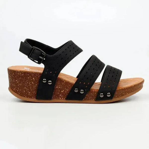 Butterfly Feet Cheyan 2 Perforated Strappy Wedge Sandal - Black