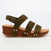 Butterfly Feet Cheyan 2 Perforated Strappy Wedge Sandal - Olive