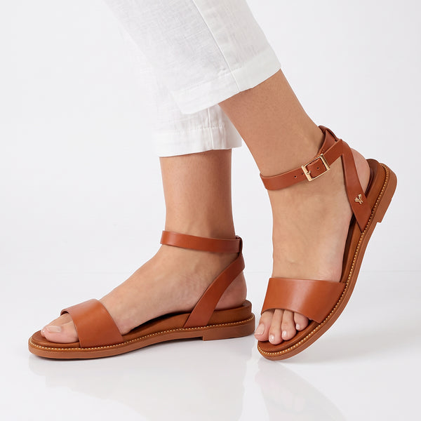 Butterfly Feet Ellie 1 Flat Ankle Tie Sandal - Tan