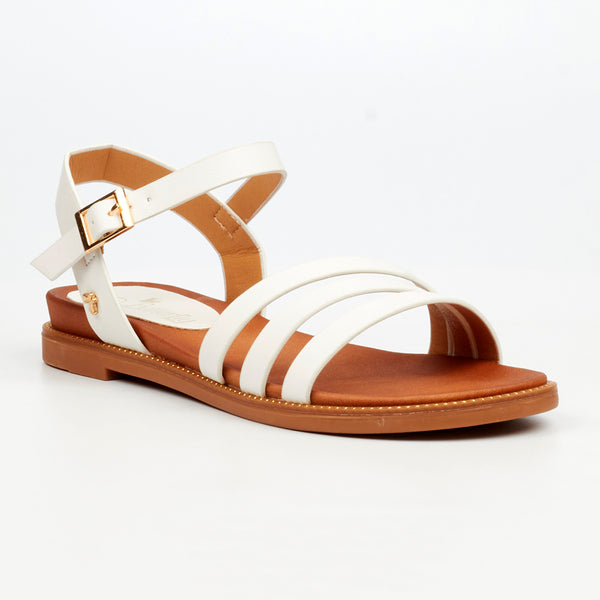 Butterfly Feet Ellie 11 Flat Strappy Sandal - White