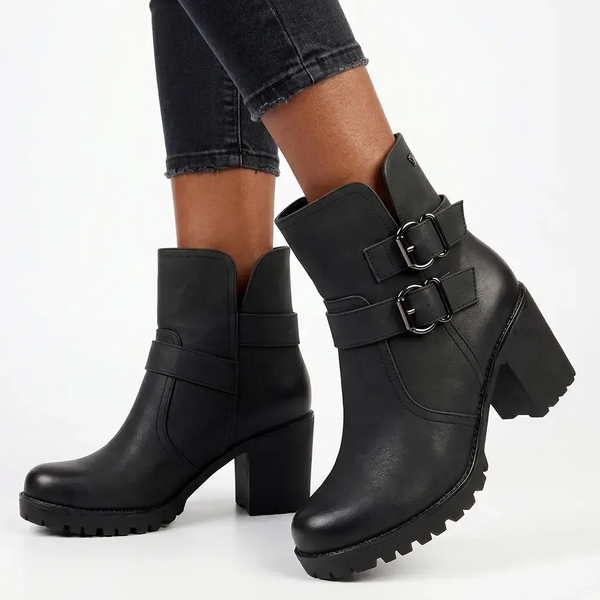 Butterfly Feet Ester 8 Twin Buckle Block Heel - Black