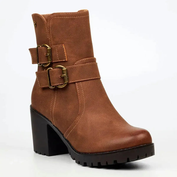 Butterfly Feet Ester 8 Twin Buckle Block Heel - Chocolate