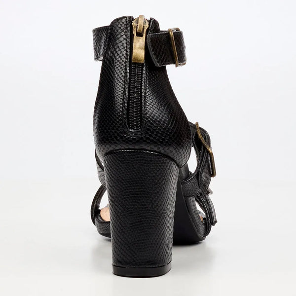Butterfly Feet Jaydin Buckle Block Heel Sandals - Black