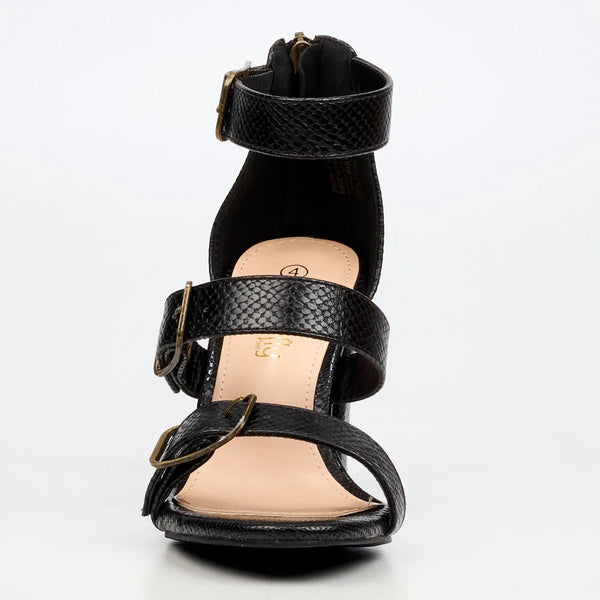 Butterfly Feet Jaydin Buckle Block Heel Sandals - Black