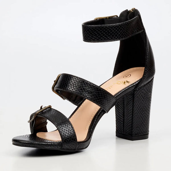 Butterfly Feet Jaydin Buckle Block Heel Sandals - Black