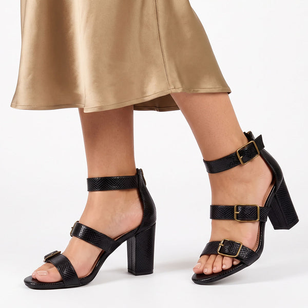Butterfly Feet Jaydin Buckle Block Heel Sandals - Black