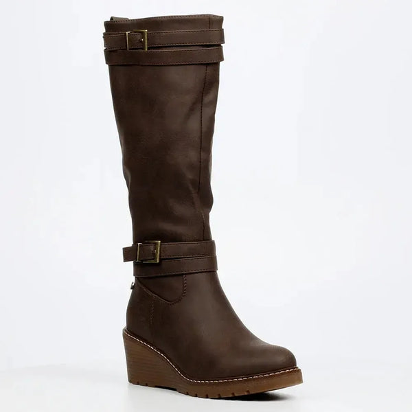 Butterfly Feet Ladies Conway 3 Wedge Long Boot - Chocolate