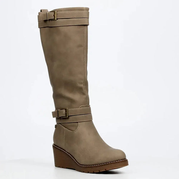 Butterfly Feet Ladies Conway 3 Wedge Long Boot - Taupe