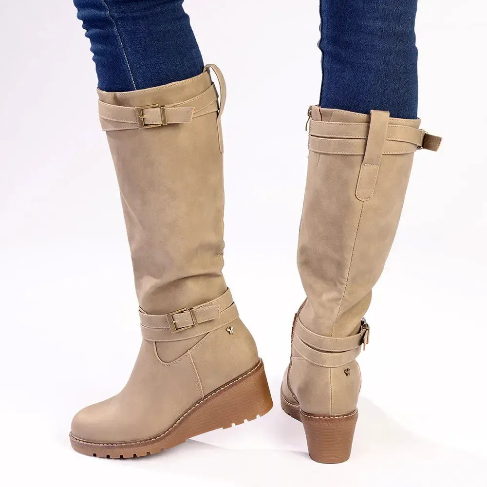 Boot Geet Butterfly Feet Ladies Conway 3 Wedge Long Boot - Taupe | Shoe Box ...