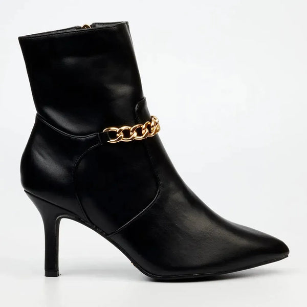 Butterfly Feet Ladies Lively 13 Ankle Boot With Chain - Black