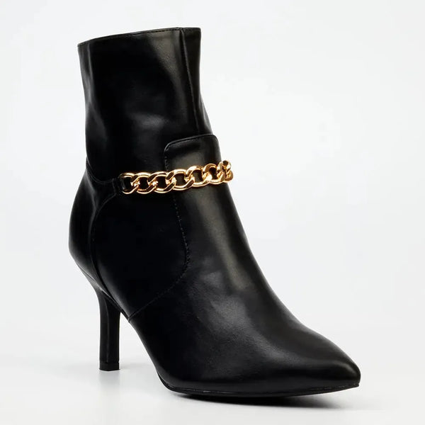 Butterfly Feet Ladies Lively 13 Ankle Boot With Chain - Black