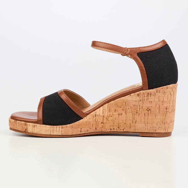 Butterfly Feet Mila 3 Cork Wedge Sandals - Black