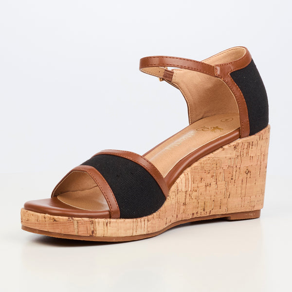 Butterfly Feet Mila 3 Cork Wedge Sandals - Black