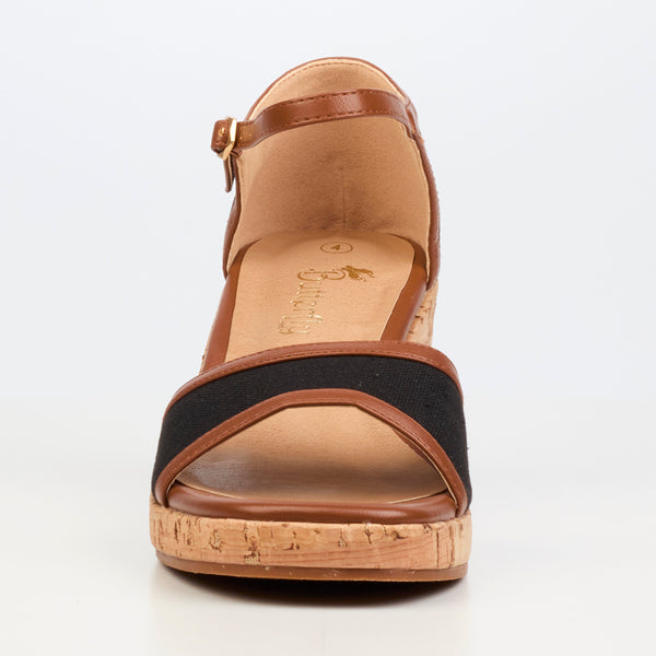 Butterfly Feet Mila 3 Cork Wedge Sandals - Black
