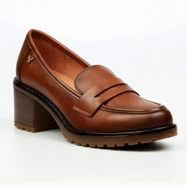 Butterfly Feet Noxer 9 High Block Heel Saddle Loafer - Tan