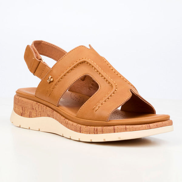 Butterfly Feet Prio1 Cut Out Low Wedge Sandals - Tan
