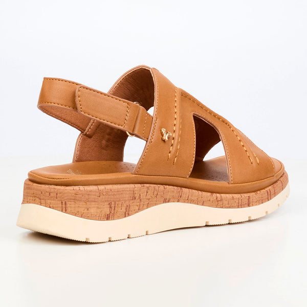 Butterfly Feet Prio1 Cut Out Low Wedge Sandals - Tan