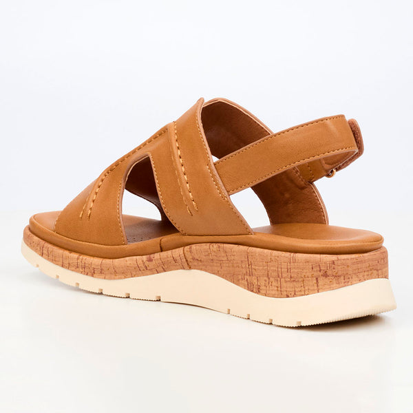 Butterfly Feet Prio1 Cut Out Low Wedge Sandals - Tan