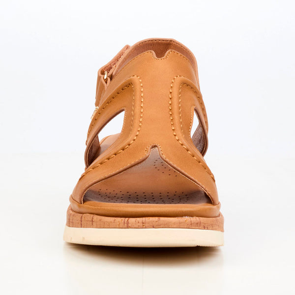 Butterfly Feet Prio1 Cut Out Low Wedge Sandals - Tan