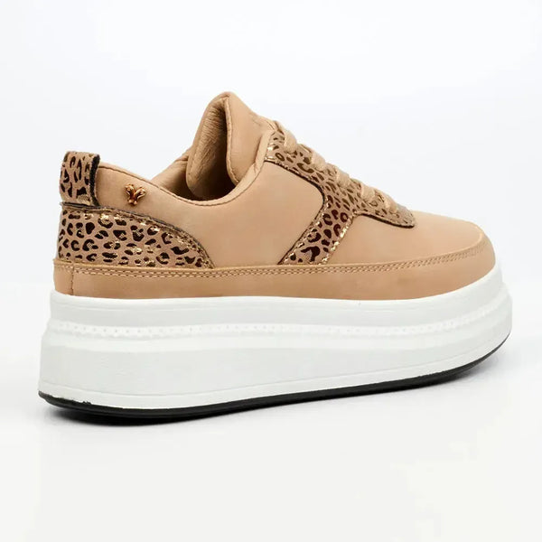 Butterfly Feet Senhora 26 Platform Animal Print Sneaker - Taupe