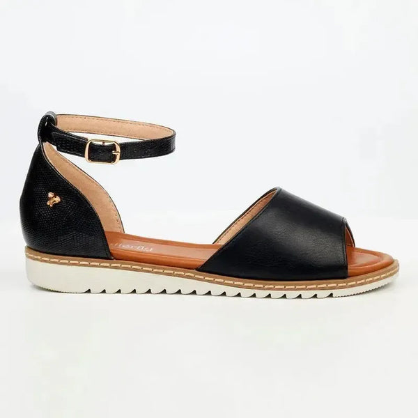 Butterfly Feet Walnut 2 - Flat Ankle Tie Sandal - Black