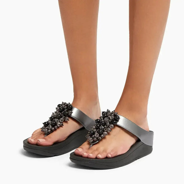 Fit Flop Fino Bauble-Bead Sandal - Pewter Black