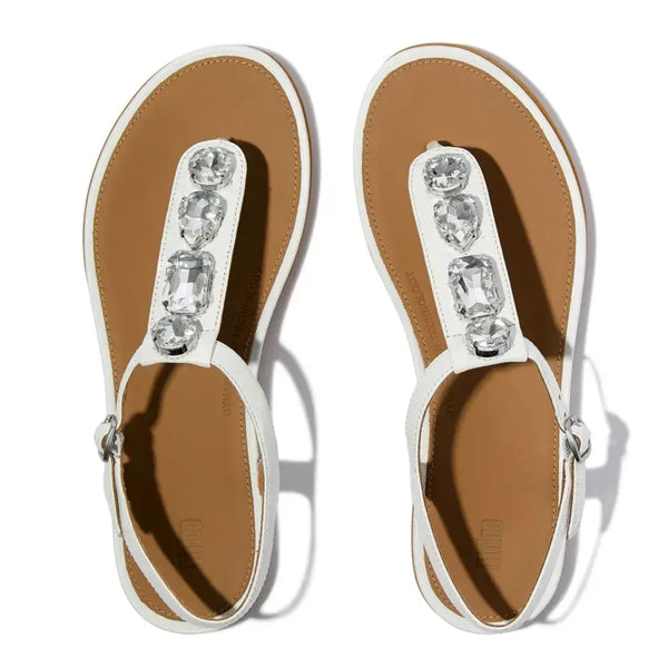 Fit Flop Gracie Ultra Jewel Leather T-Bar Sandals - Urban White