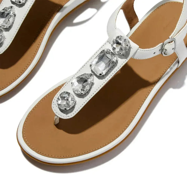 Fit Flop Gracie Ultra Jewel Leather T-Bar Sandals - Urban White
