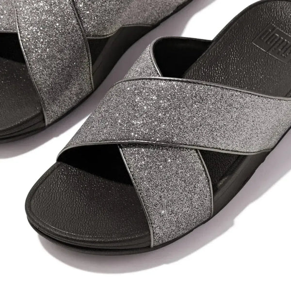 Fit Flop Lulu Glitterdust Cross Slides Sandal - Pewter