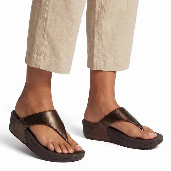 Fit Flop Lulu Leather Sandal - Metallic Chocolate Brown
