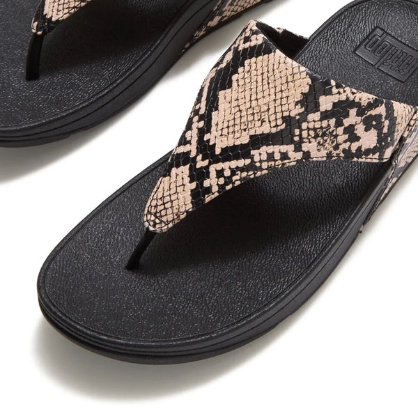 Fit Flop Lulu Snake Toe Post Sandal - Hazy Taupe/Black