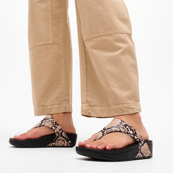 Fit Flop Lulu Snake Toe Post Sandal - Hazy Taupe/Black