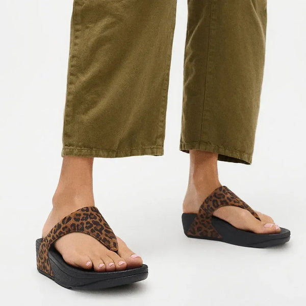 Fit Flop Lulu Toe Post Leopard Suede Sandal - Tan/Black Mix