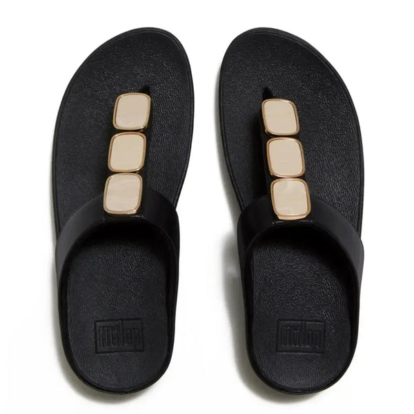 Fit Flop Lulu Toe Post Sleek Resin Trim Leather Sandal - Black