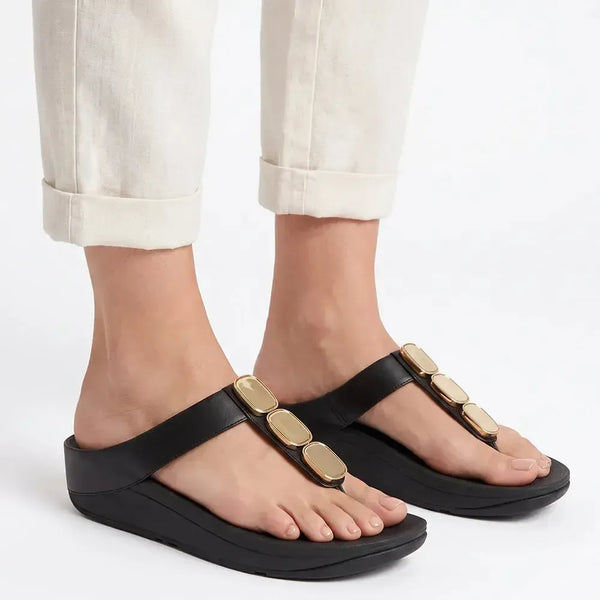 Fit Flop Lulu Toe Post Sleek Resin Trim Leather Sandal - Black