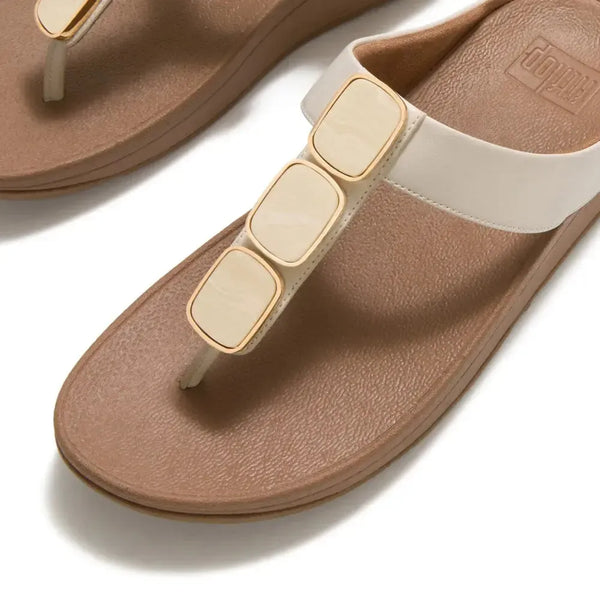 Fit Flop Lulu Toe Post Sleek Resin Trim Leather Sandal - Turtle Dove