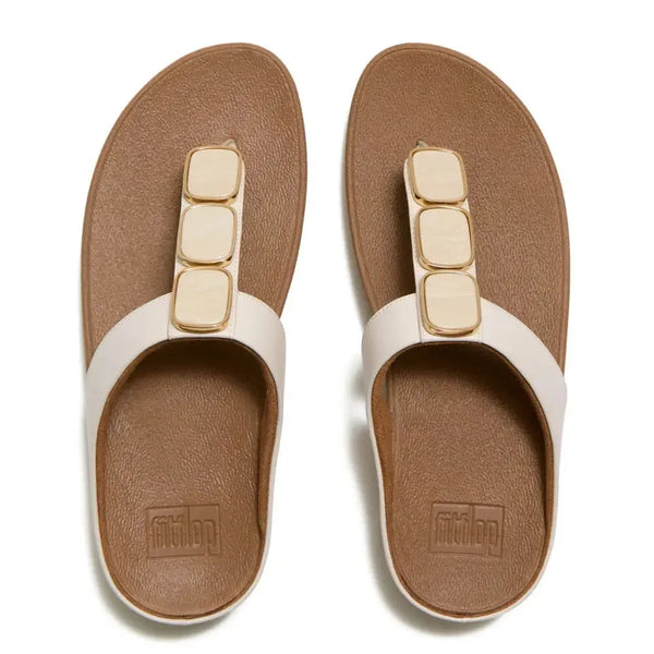 Fit Flop Lulu Toe Post Sleek Resin Trim Leather Sandal - Turtle Dove
