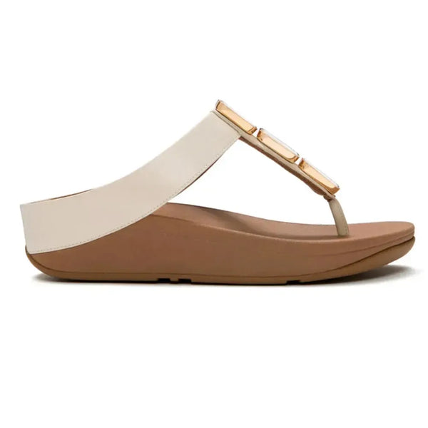 Fit Flop Lulu Toe Post Sleek Resin Trim Leather Sandal - Turtle Dove