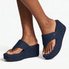Fit Flop Platform Textile Denim Wedge Sandal - Dark Denim