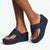 Fit Flop Platform Textile Denim Wedge Sandal - Dark Denim