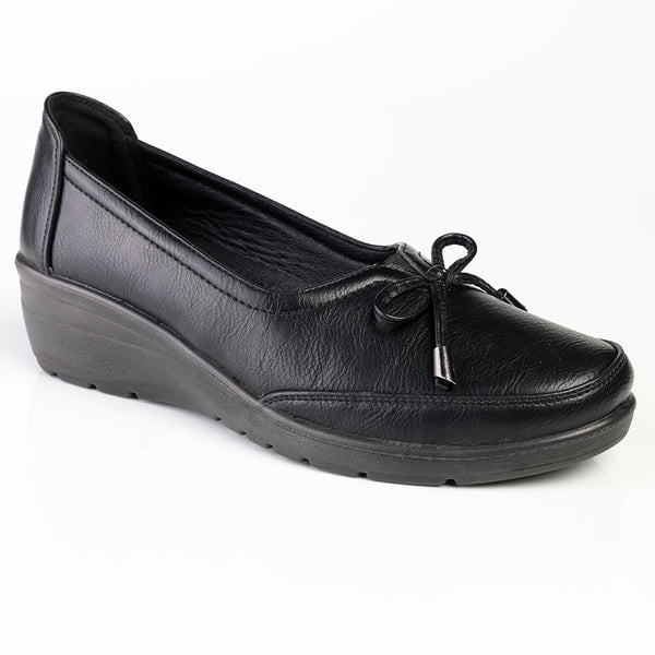 Franco Rossi Bow Low Wedge Loafers - Black