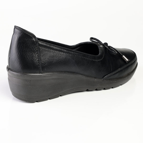 Franco Rossi Bow Low Wedge Loafers - Black