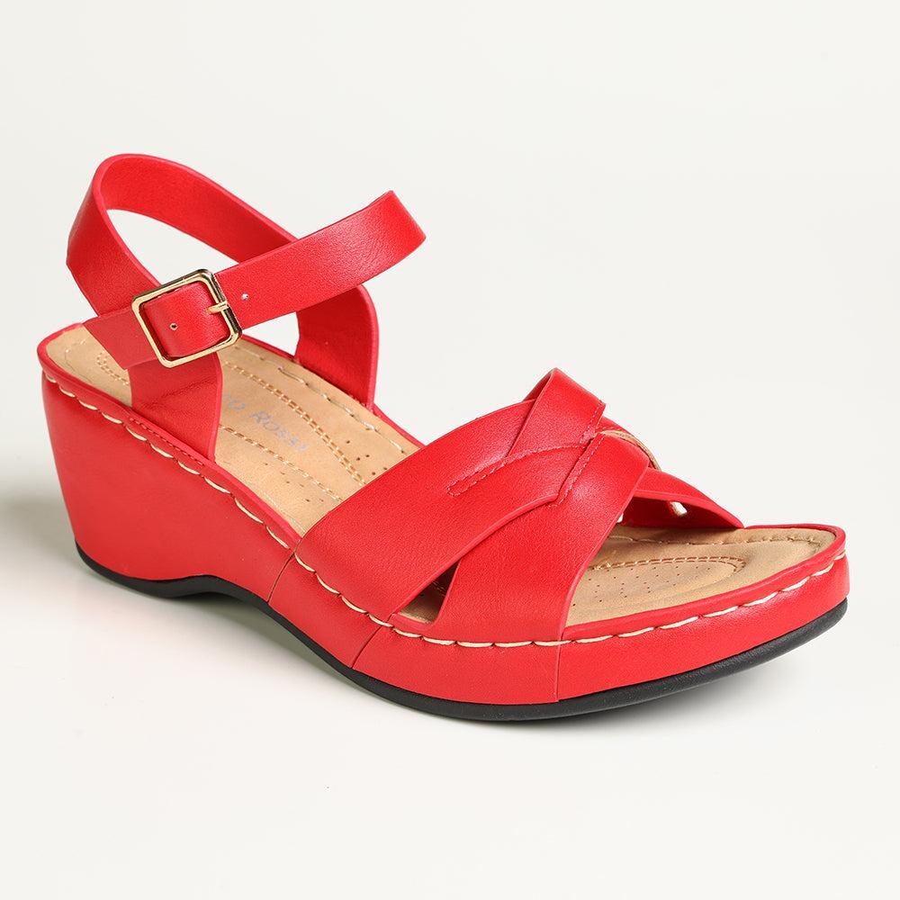 Franco Rossi Ladies Crossover Wedge Sandal - Red | Shoe Box Online